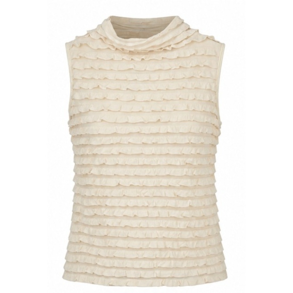 Madison 1081330 Ruffle Tank Top Women L Paper Screen Cream Tiered Mock Neck